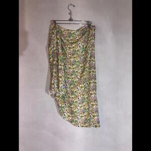 skirt Green wrap midi side layer ruffle asymmetrical skirt